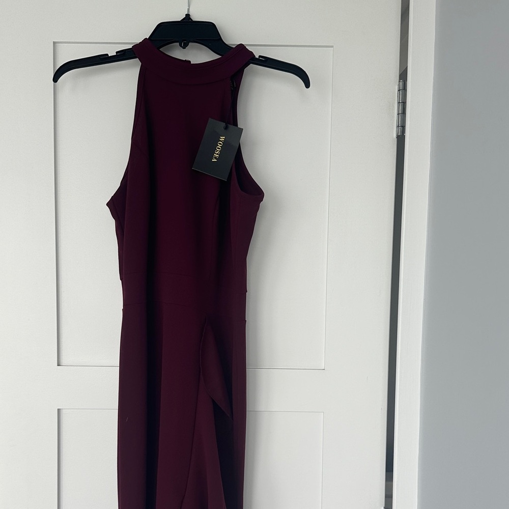 One-Shoulder Sleeveless Dress in Deep Burgundy by Woosea